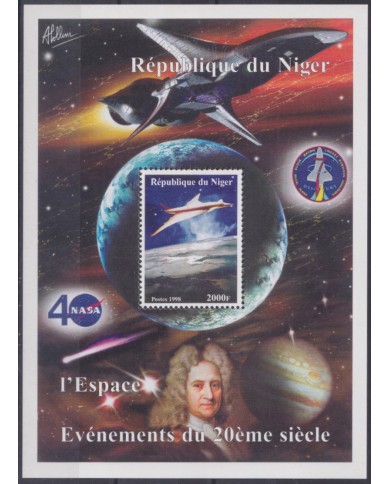 F-EX62489 NIGER MNH 1998 COSMOS SPACE EXPLORATION NEWTON AIRPLANE ROCKET.