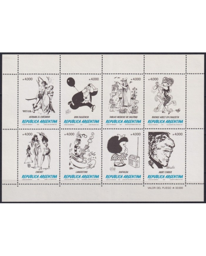 F-EX61208 ARGENTINA MNH 1991 COMICS DRAWING MAFALDA LANGOSTINO FULGENCIO.