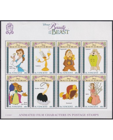F-EX59899 ST VINCENT MNH 1993 DISNEY MOVIE CARTOON COMICS BEAUTY & THE BEST.