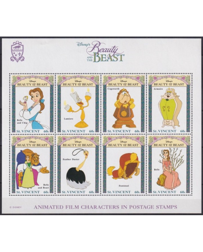 F-EX59899 ST VINCENT MNH 1993 DISNEY MOVIE CARTOON COMICS BEAUTY & THE BEST.