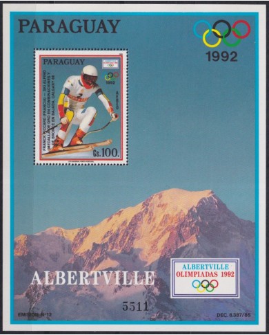 F-EX59879 PARAGUAY MNH 1992 WINTER OLYMPIC GAMES ALBERTVILLE SKI.