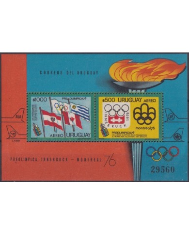 F-EX61817 URUGUAY MNH 1975 WINTER OLYMPIC GAMES INNSBRUCK & MONTREAL LIMITED EDITION.
