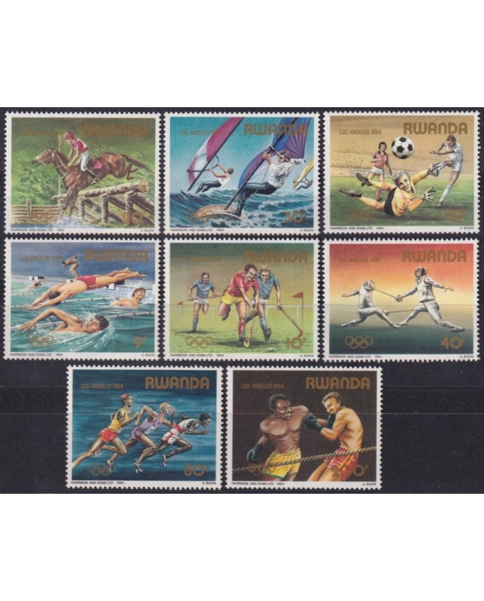 F-EX63562 RWANDA MNH 1984 LOS ANGELES OLYMPIC GAMES SOCCER HOCKEY FENCING.