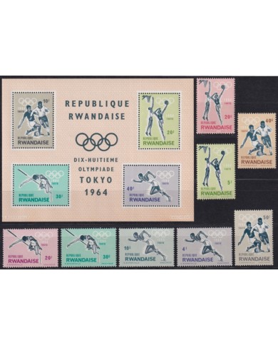 F-EX62872 RWANDA MNH 1964 TOKYO OLYMPIC GAMES ATHLETISM SOCCER BASKET.
