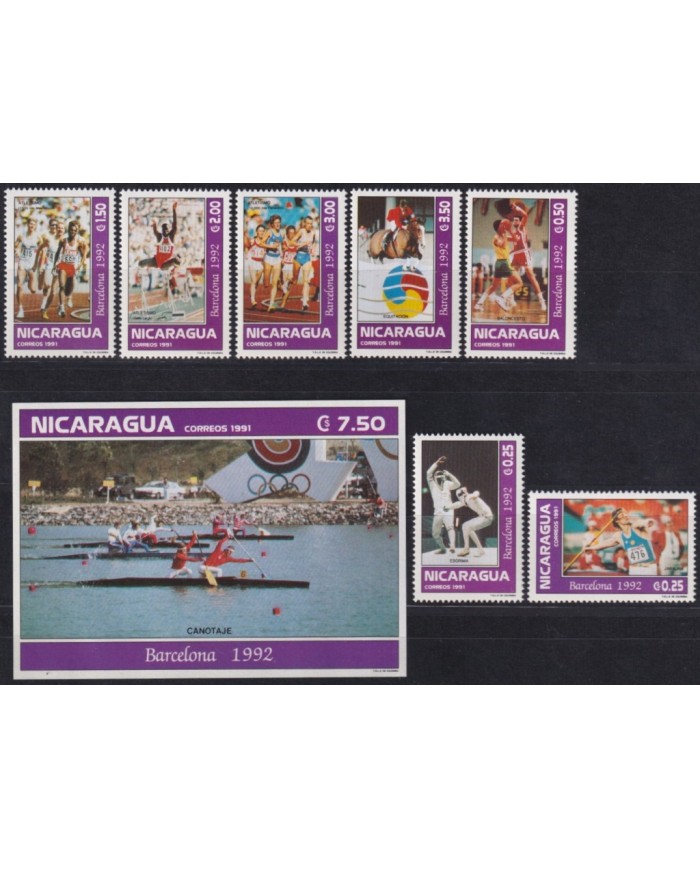 F-EX62742 NICARAGUA MNH 1992 BARCELONA OLYMPIC GAMES CANOES FENCING EQUESTRIAN.