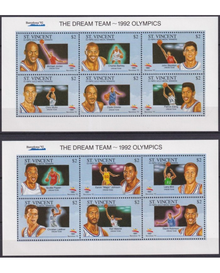 F-EX62680 ST VINCENT MNH 1992 BARCELONA OLYMPIC GAMES DREAM TEAM BASKETBALL.