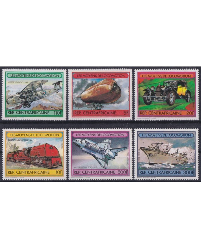 F-EX63249 CENTRAL AFRICA MNH 1982 TRANSPORTS RAILROAD CAR SHIP AIRPLANE AVION.
