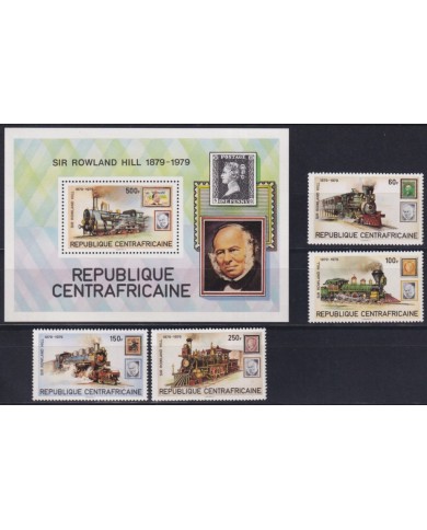 F-EX63234 CENTRAL AFRICA MNH 1979 ROWLAND HILL RAILROAD RAILWAYS TRAIN FERROCARRIL LOCOMOTIVES.