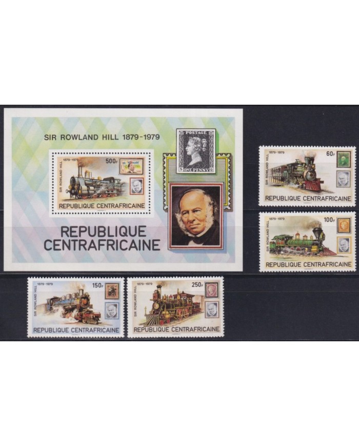 F-EX63234 CENTRAL AFRICA MNH 1979 ROWLAND HILL RAILROAD RAILWAYS TRAIN FERROCARRIL LOCOMOTIVES.