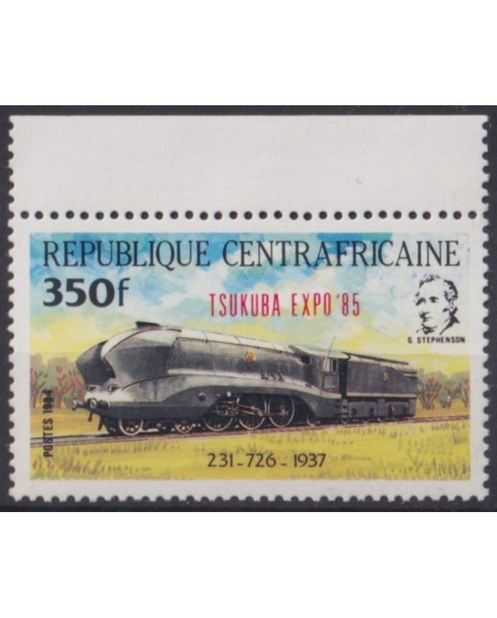 F-EX63230 CENTRAL AFRICA MNH 1985 TSUKUBA RAILROAD RAILWAYS TRAIN FERROCARRIL LOCOMOTIVES.
