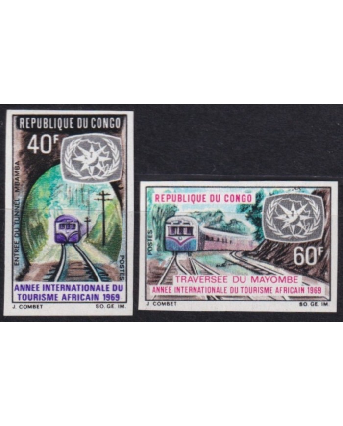 F-EX63593 CONGO MNH 1969 IMPERF TOURISM YEAR RAILROAD TRAIN FERROCARRIL LOCOMOTIVES