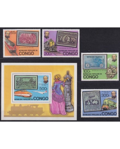 F-EX62857 CONGO MNH 1979 ROWLAND HILL GREAT CLASSIC STAMPS RAILROAD RAILWAYS.