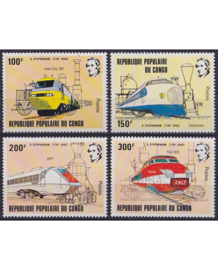 F-EX63588 CONGO MNH 1982 200th ANNIV STEPHENSON BIRTHDAY RAILROAD TRAIN LOCOMOTIVE FERROCARRIL.