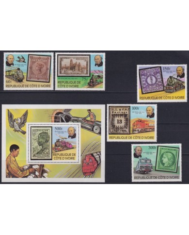 F-EX62859 YVORY COAST MNH 1979 ROWLAND HILL RAILROAD RAILWAYS TRAIN FERROCARRIL LOCOMOTIVES.