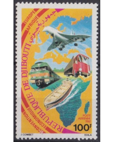 F-EX63347 DJIBOUTI MNH 1981 RAILROAD RAILWAYS AIRPLANE AVION MERCHANT SHIP.