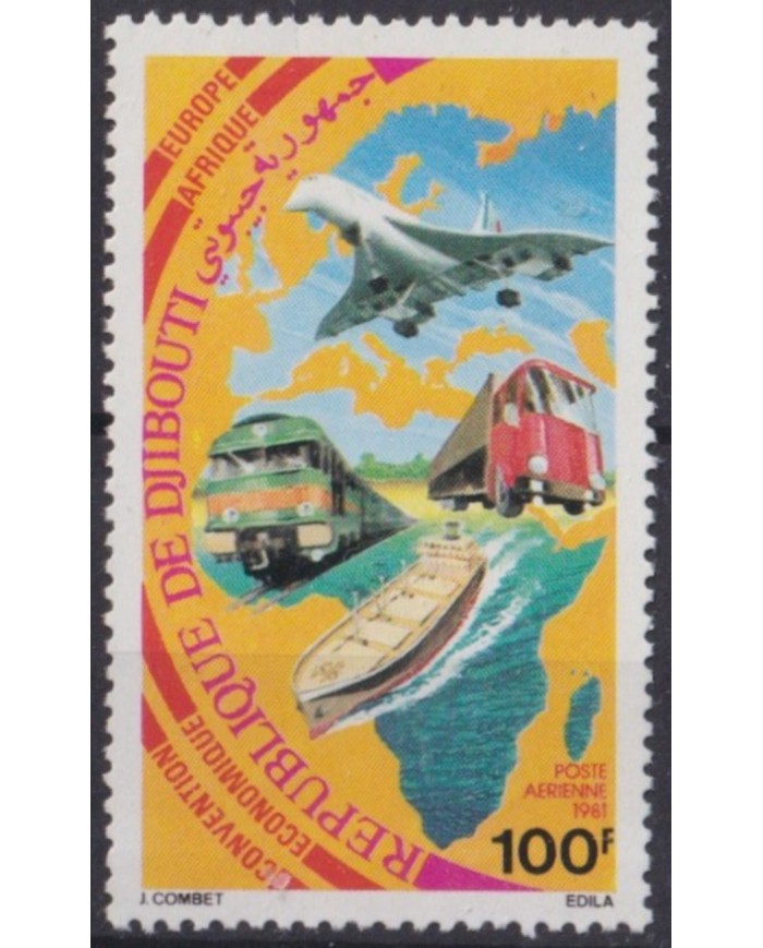 F-EX63347 DJIBOUTI MNH 1981 RAILROAD RAILWAYS AIRPLANE AVION MERCHANT SHIP.