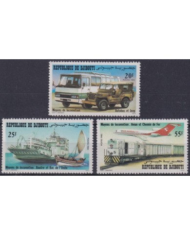 F-EX63345 DJIBOUTI MNH 1982 RAILROAD RAILWAYS AIRPLANE AVION MERCHANT SHIP AUTO.
