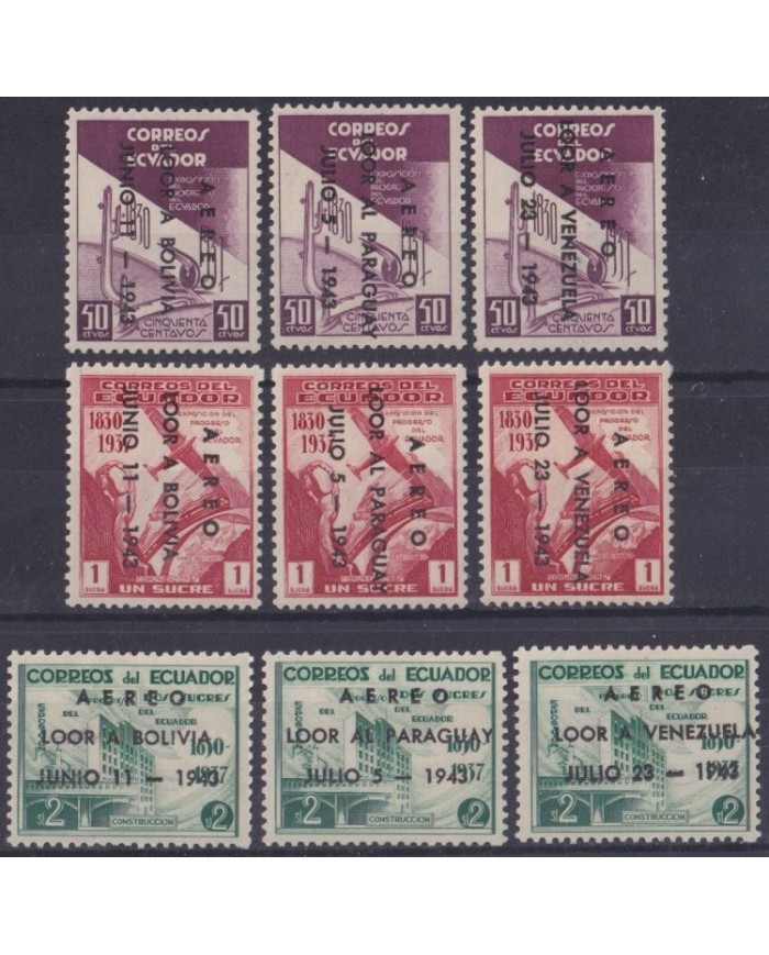 F-EX63506 ECUADOR MH 1943 AIRMAIL LOOR VENEZUELA RAILROAD FERROCARRIL TRAIN.