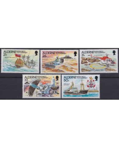 F-EX64220 ALDERNEY UK ENGLAND MNH 1991 MERCHANT WRECK SHIP SAILBOATS LIGHTHOUSE.