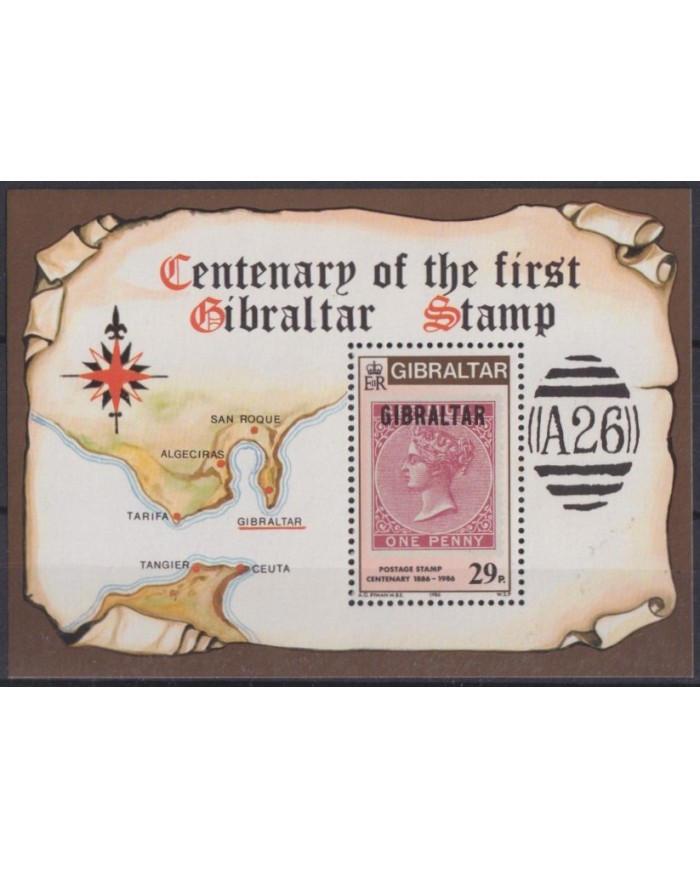 F-EX64225 GIBRALTAR MNH 1986 CENTENARY OF FIRST STAMPS MAP.