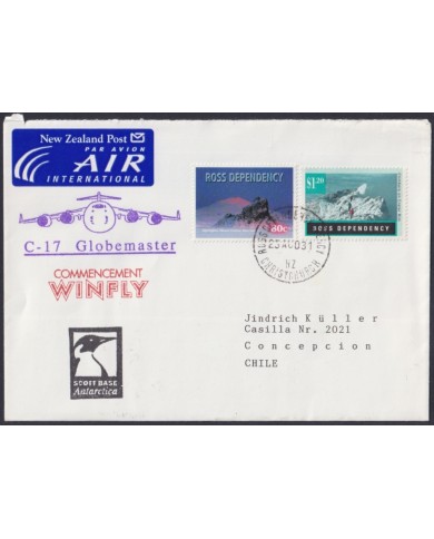 F-EX64186 ROSS DEPENDENCES 2003 ANTARCTIC SCOTT STATION COVER C-17 GLOBEMASTER.