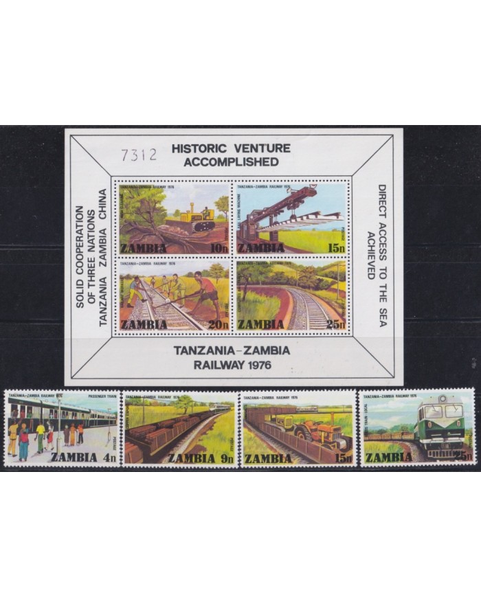 F-EX63758 ZAMBIA MNH 1976 RAILROAD LOCOMOTIVE RAILROAD TRAIN FERROCARRIL.