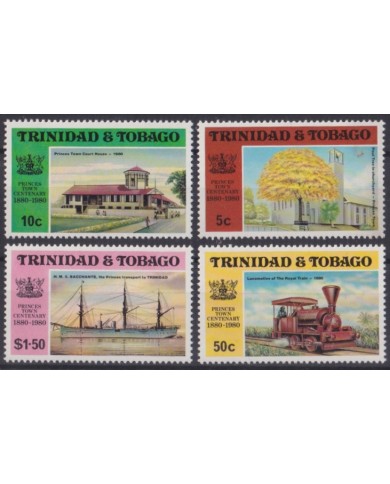F-EX64044 TRINIDAD & TOBAGO MNH 1980 PRINCESS TOWN CENT RAILROAD SHIP TREE.