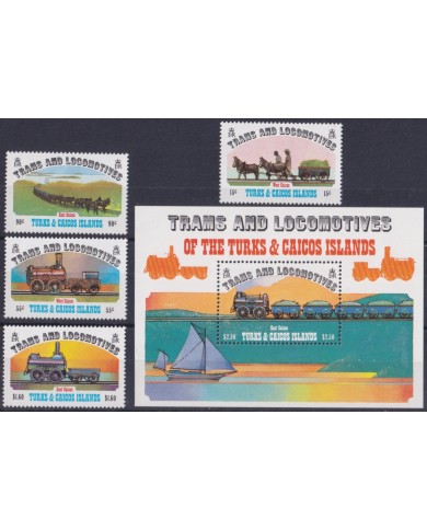 F-EX64045 TURKS & CAICOS MNH 1983 TRAMS LOCOMOTIVE RAILROAD RAILWAYS.
