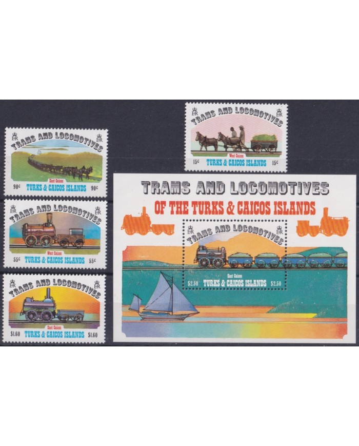 F-EX64045 TURKS & CAICOS MNH 1983 TRAMS LOCOMOTIVE RAILROAD RAILWAYS.