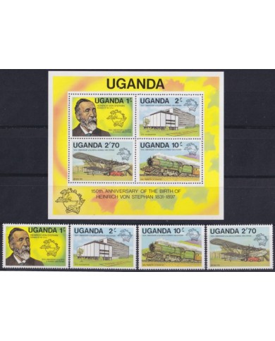 F-EX63763 UGANDA MNH 1981 150th ANNIV VON STEPHAN UPU RAILROAD AVION AIRPLANE