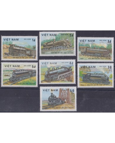 F-EX64054 VIETNAM MNH 1983 RAILROAD SHIP CHEMIS DE FER LOCOMOTIVE TRAIN.
