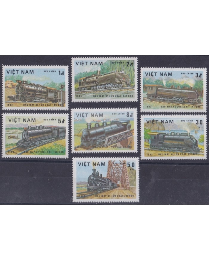 F-EX64054 VIETNAM MNH 1983 RAILROAD SHIP CHEMIS DE FER LOCOMOTIVE TRAIN.