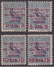 F-EX63502 URUGUAY MH 1928 OVERPRINT INAUGURATION RAILROAD SAN CARLOS – ROCHA TRAIN.