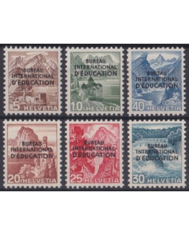 F-EX64019 SWITZERLAND UN 1948 MLH BOARD OF EDUCATION RAILROAD MOUNTAIN LANDSCAPE.