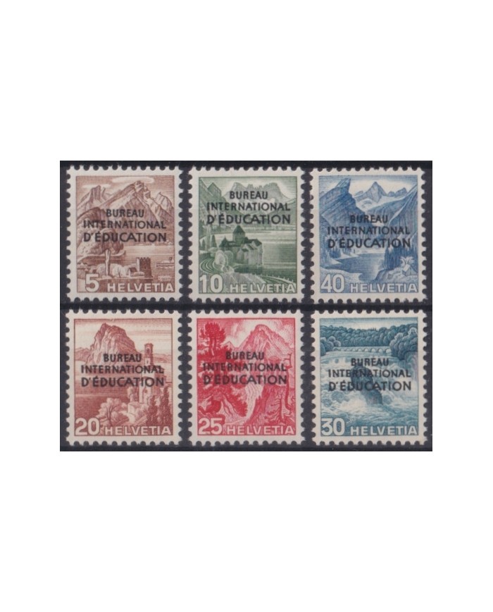 F-EX64019 SWITZERLAND UN 1948 MLH BOARD OF EDUCATION RAILROAD MOUNTAIN LANDSCAPE.