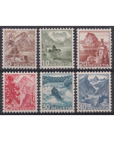 F-EX64020 SWITZERLAND 1948 MH DEFINITIVE SET ENGRAVING MOUNTAIN LANDSCAPE.