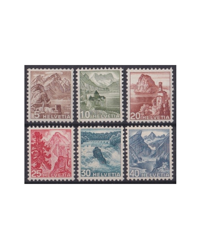 F-EX64020 SWITZERLAND 1948 MH DEFINITIVE SET ENGRAVING MOUNTAIN LANDSCAPE.