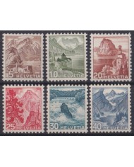 F-EX64020 SWITZERLAND 1948 MH DEFINITIVE SET ENGRAVING MOUNTAIN LANDSCAPE.