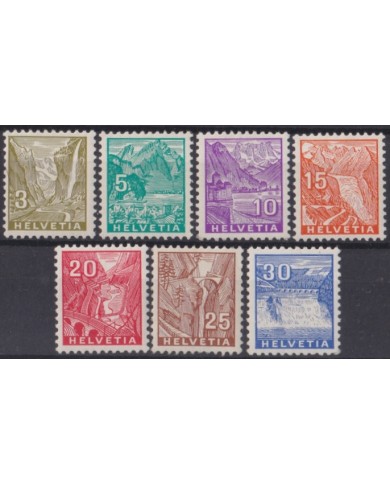 F-EX64022 SWITZERLAND 1934 MLH DEFINITIVE SET ENGRAVING MOUNTAIN LANDSCAPE.