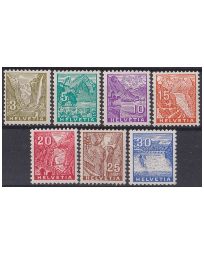 F-EX64022 SWITZERLAND 1934 MLH DEFINITIVE SET ENGRAVING MOUNTAIN LANDSCAPE.