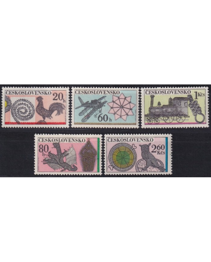 F-EX63806 CZECHOSLOVAKIA MNH 1972 ORNAMENTAL WIREWORKING RAILWAY TRAIN SHIP.