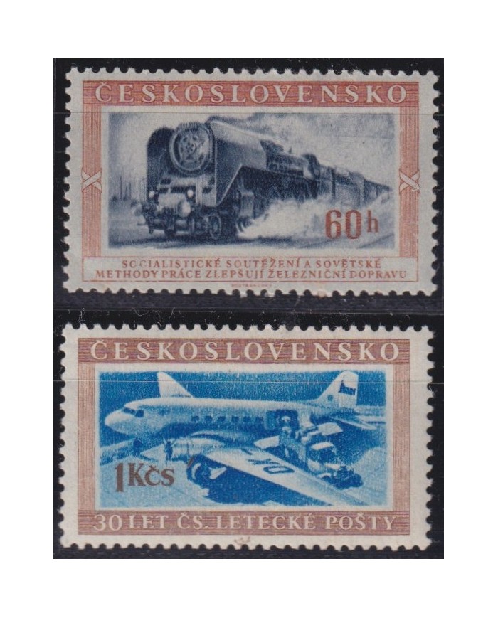 F-EX63804 CZECHOSLOVAKIA MNH 1954 TRANSPORT AIRPLANE RAILWAY TRAIN SHIP LOCOMOTIVE.