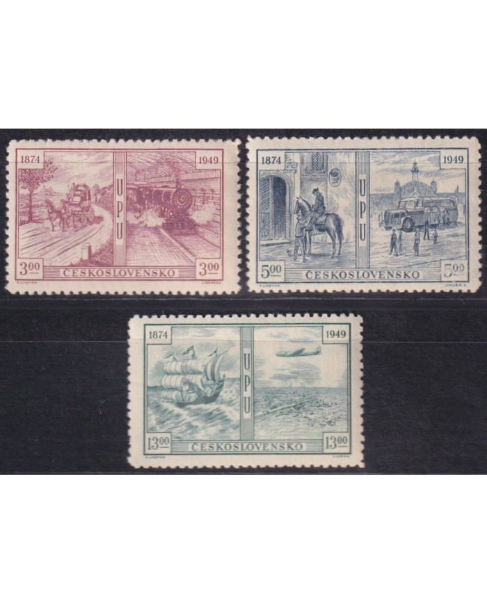 F-EX63803 CZECHOSLOVAKIA MNH 1949 UPU SHIP BUS AIRPLANE RAILWAY TRAIN SHIP LOCOMOTIVE.