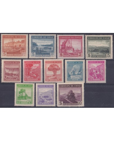 F-EX63503 CHILE ORIGINAL GUM 1942-46 SALITRE COPPER SHIP MINNING RAILWAY TRAIN SHIP LOCOMOTIVE.