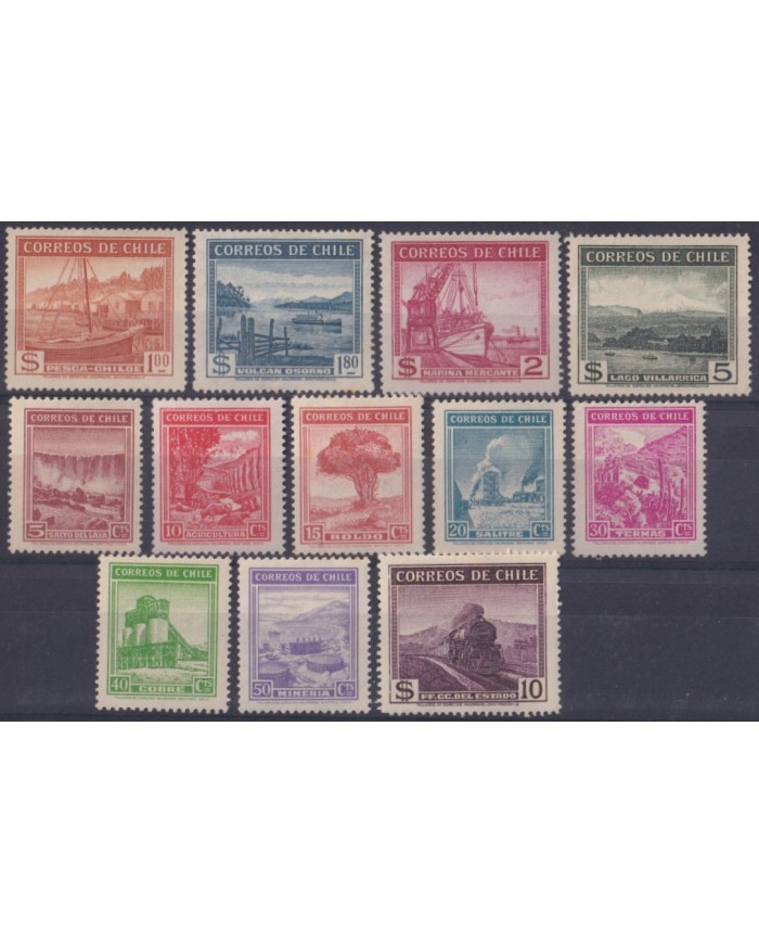 F-EX63503 CHILE ORIGINAL GUM 1942-46 SALITRE COPPER SHIP MINNING RAILWAY TRAIN SHIP LOCOMOTIVE.