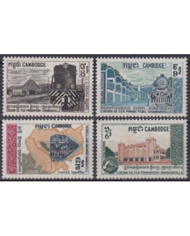 F-EX63323 CAMBODIA MNH 1969 OPENING RAILWAY LINE PHNOM PENH – SIHANOUKVILLE CHEMIS DE FER RAILWAY TRAIN LOCOMOTIVE