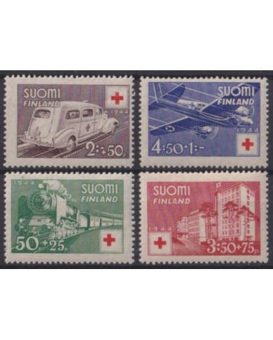F-EX63288 FINLAND SUOMI MH 1944 RED CROSS SHIP AMBULANCE AIRPLANE RAILWAY TRAIN LOCOMOTIVE FERROCARRIL.