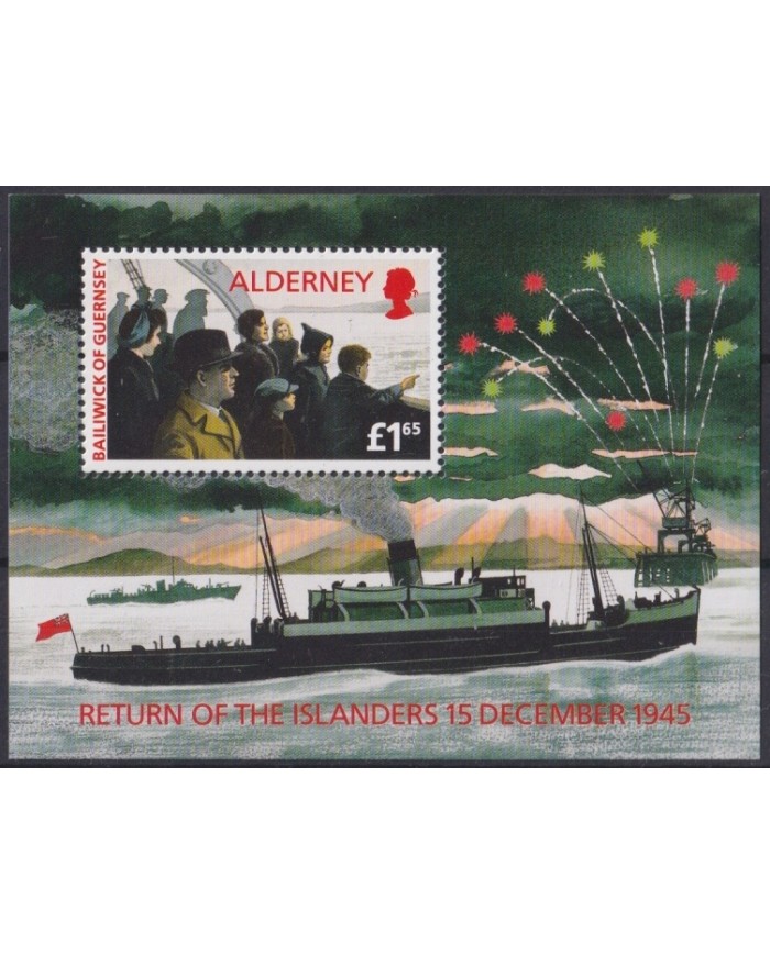 F-EX63945 ALDERNEY ENGLAND UK MNH 1995 WWII SHIP RETURN OF THE ISLAND 1945.