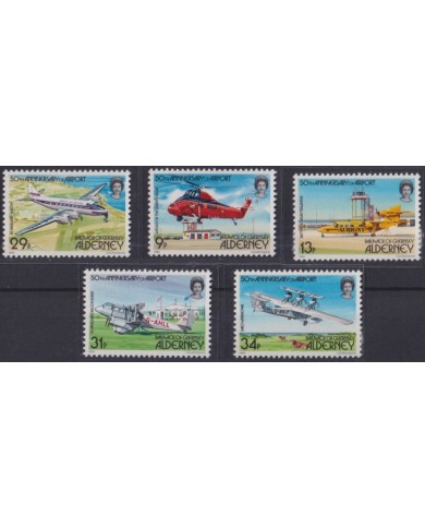 F-EX63949 ENGLAND UK ALDERNEY IS MNH 1985 50 ANIV AIRPORT HELICOPTER AVION.