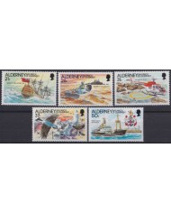 F-EX63950 UK ENGLAND GUERNSEY ALDERNEY MNH 1991 SHIP HELIPTER AIRPLANE.